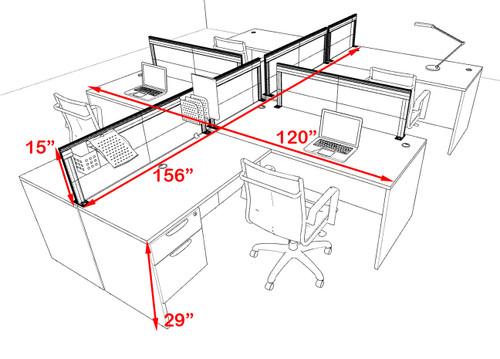 Four Person L Shape Modern Aluminum Organizer Divider Office Workstation Desk Set, #OT-SUL-SPS59